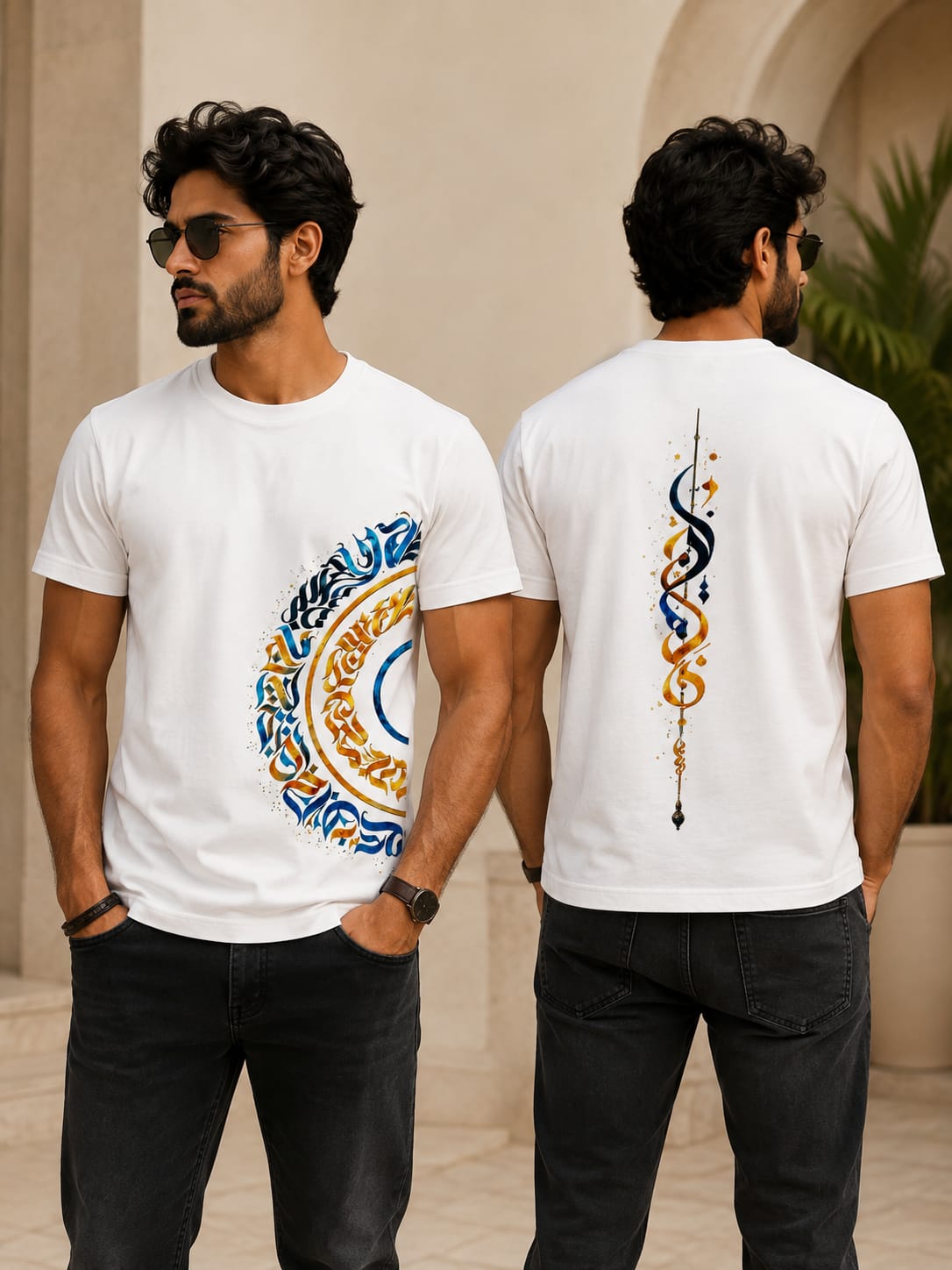 Abstract Calligraphy Art White Premium Cotton Unisex T-Shirt | Ong Bong Chong - Graphic T-Shirt by Ong Bong Chong